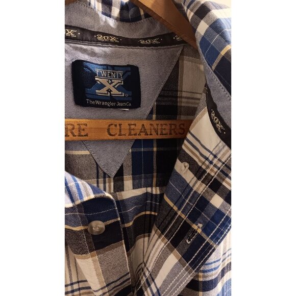 XXL Wrangler Twenty X Plaid T-Shirt Blue White Button Up Casual Dress Shirt NICE - Picture 3 of 11